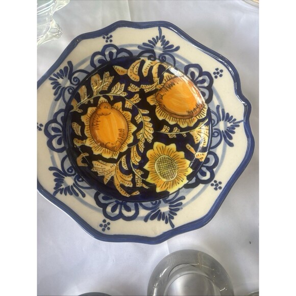 I. Godinger & Co Italian VTG Cobalt Yellow Flower Hand Painted 7"Dessert Plate - Picture 8 of 9